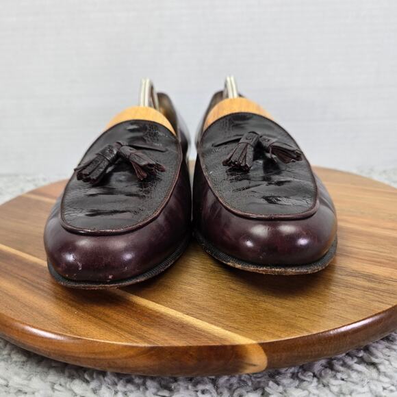 Vtg Salvatore Ferragamo Maroon Ostrich Leg Exotic Tassel Slip On Loafer Mens 9 D - Picture 4 of 15